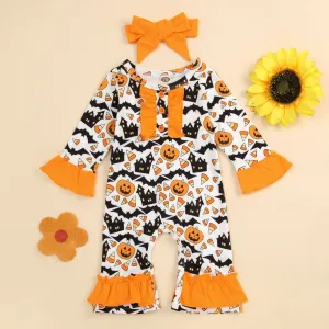 0-2 Years Newborn Infant Baby Girls Halloween Romper Pumpkin Print Outfits
