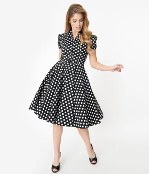 1950s Style Black & White Polka Dot Mona Swing Dress