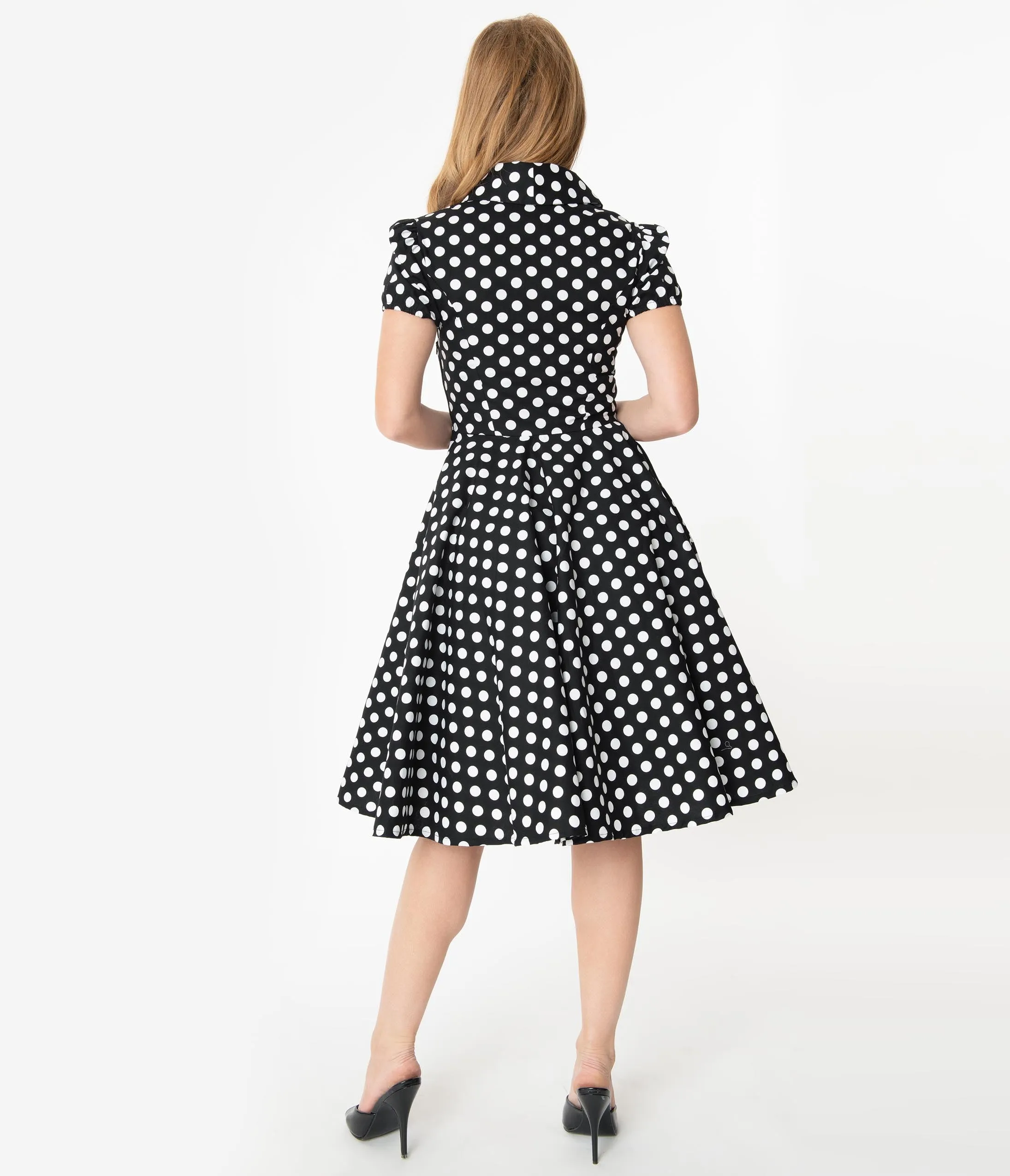 1950s Style Black & White Polka Dot Mona Swing Dress