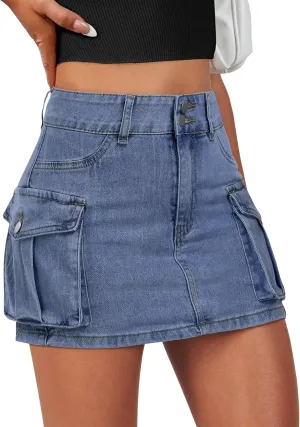 ANRABESS Cargo Skirt Women Button Mini Skirt with Pocket Y2k Bodycon 2025 Trendy Denim Jean Short Skirts