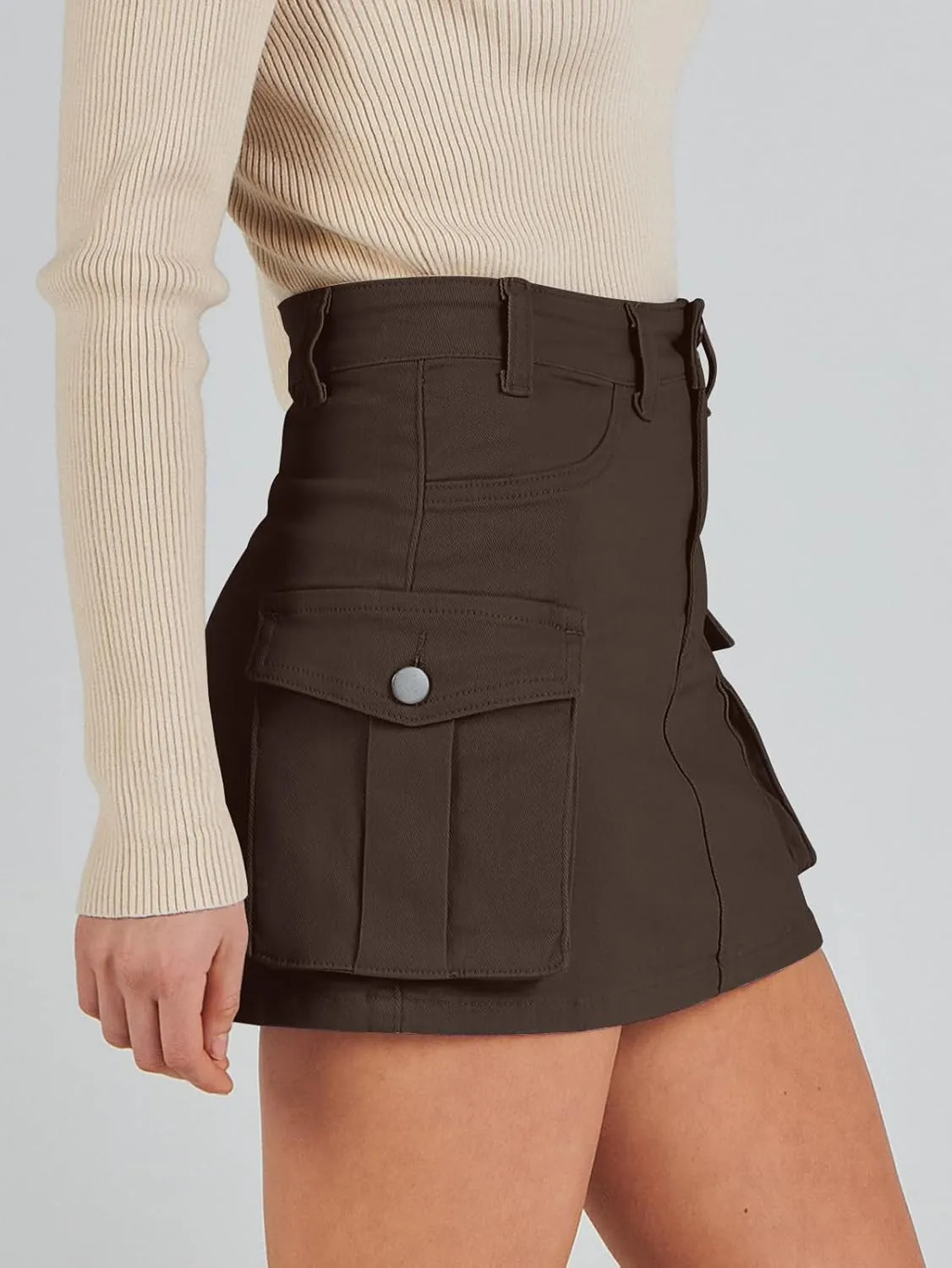 ANRABESS Cargo Skirt Women Button Mini Skirt with Pocket Y2k Bodycon 2025 Trendy Denim Jean Short Skirts