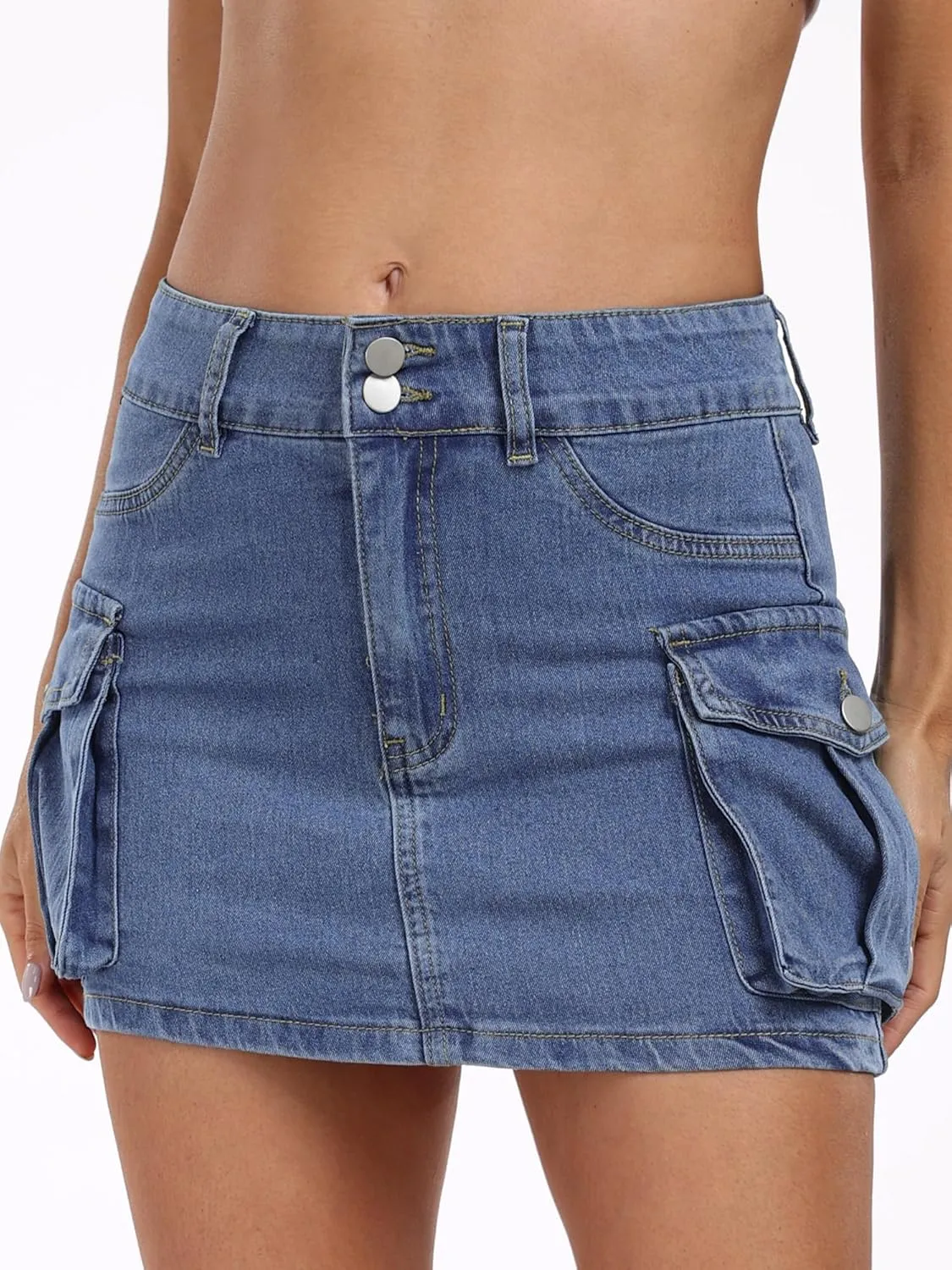 ANRABESS Cargo Skirt Women Button Mini Skirt with Pocket Y2k Bodycon 2025 Trendy Denim Jean Short Skirts