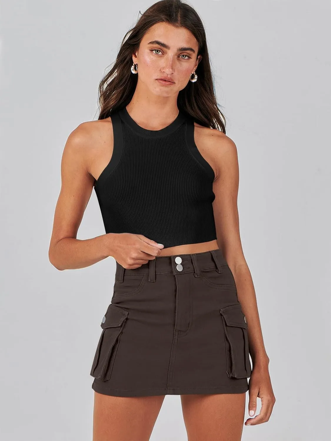 ANRABESS Cargo Skirt Women Button Mini Skirt with Pocket Y2k Bodycon 2025 Trendy Denim Jean Short Skirts