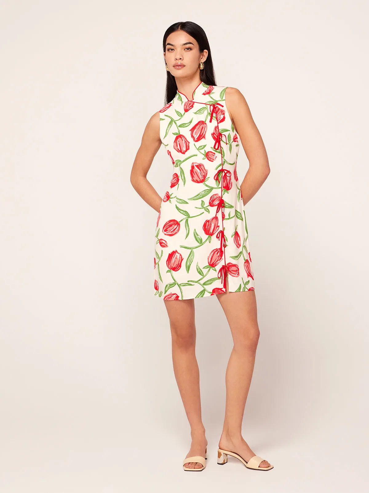 Aubrey Ivory Tulip Print Mini Dress
