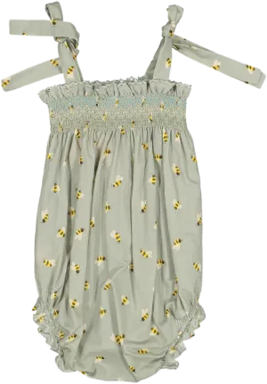 AUDREY SMOCKED/LUCY BUBBLE SET-Honey Bees Printed Cotton Cambric