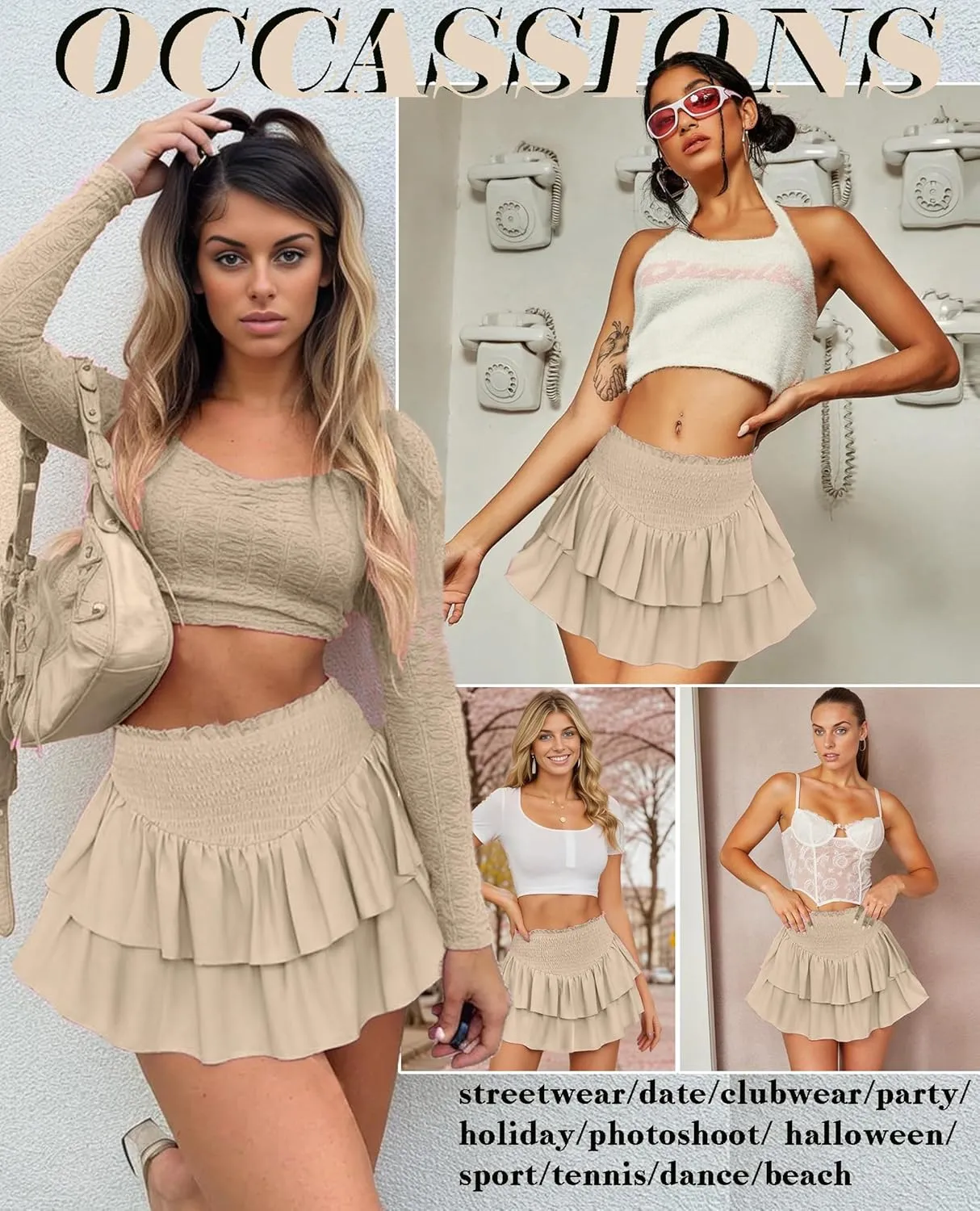 Avidlove Women's Summer High Waist Ruffle Flowy Mini Skirts Casual Boho Layered Pleated Beach Short Skirt