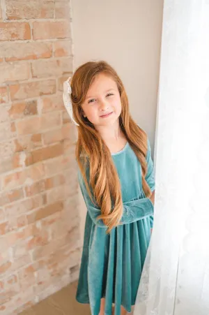 Baby Girls Dress | Gwendolyn - Aspen Blue Velvet | Ollie Jay