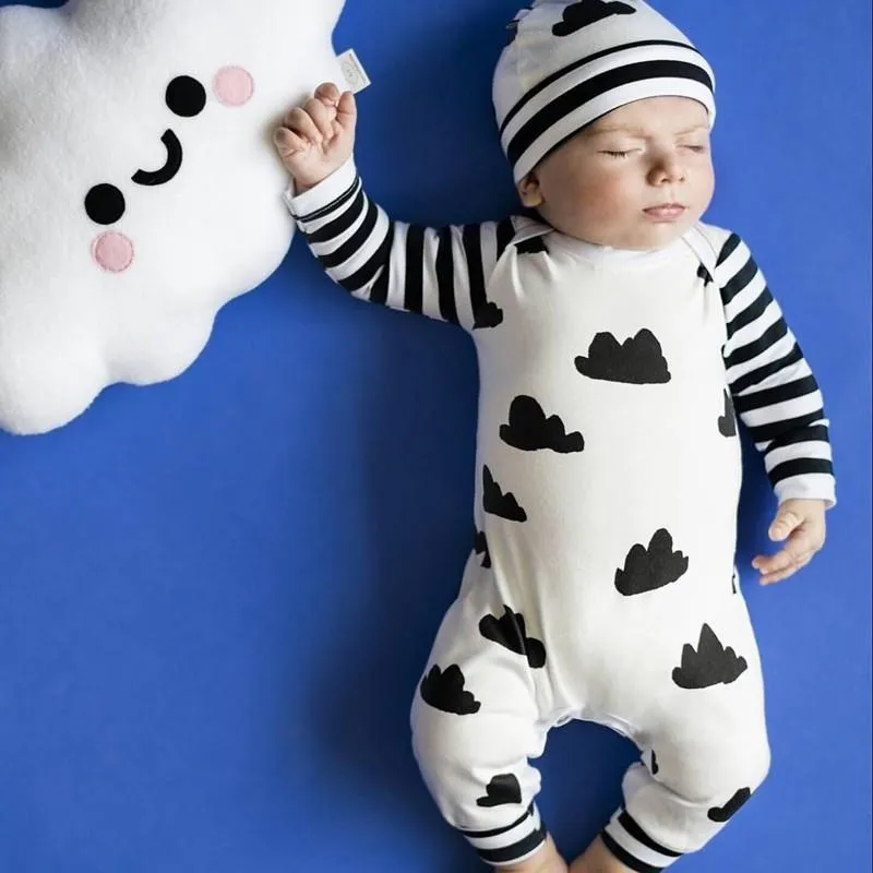 Baby Rompers Unisex Newborn Long sleeved Cartoon Jumpsuit hat 2pcs/suit