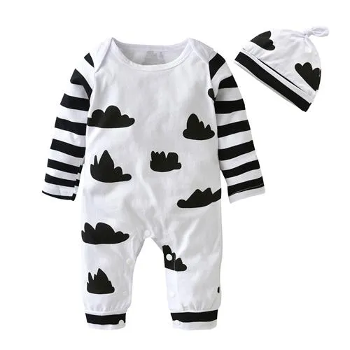 Baby Rompers Unisex Newborn Long sleeved Cartoon Jumpsuit hat 2pcs/suit