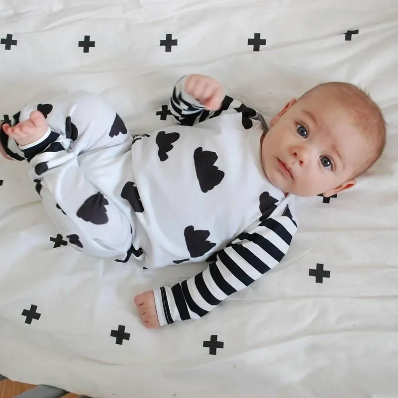 Baby Rompers Unisex Newborn Long sleeved Cartoon Jumpsuit hat 2pcs/suit