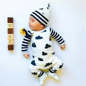 Baby Rompers Unisex Newborn Long sleeved Cartoon Jumpsuit hat 2pcs/suit
