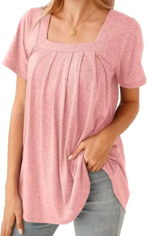 BELAROI Womens Plus Size T Shirts Summer Tops Casual Short Sleeve Square Neck Loose Fit Tunic Blouse