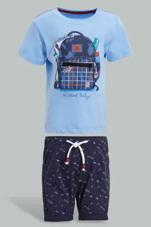 Blue And Navy Zippered Casual Set For Baby Boys (2 Piece)