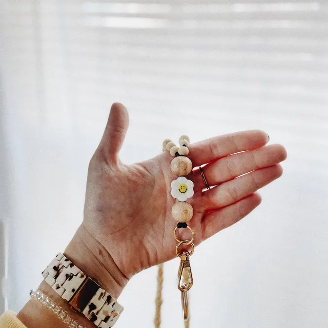 Boho Daisy Smiley Face Lanyard
