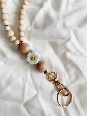 Boho Daisy Smiley Face Lanyard