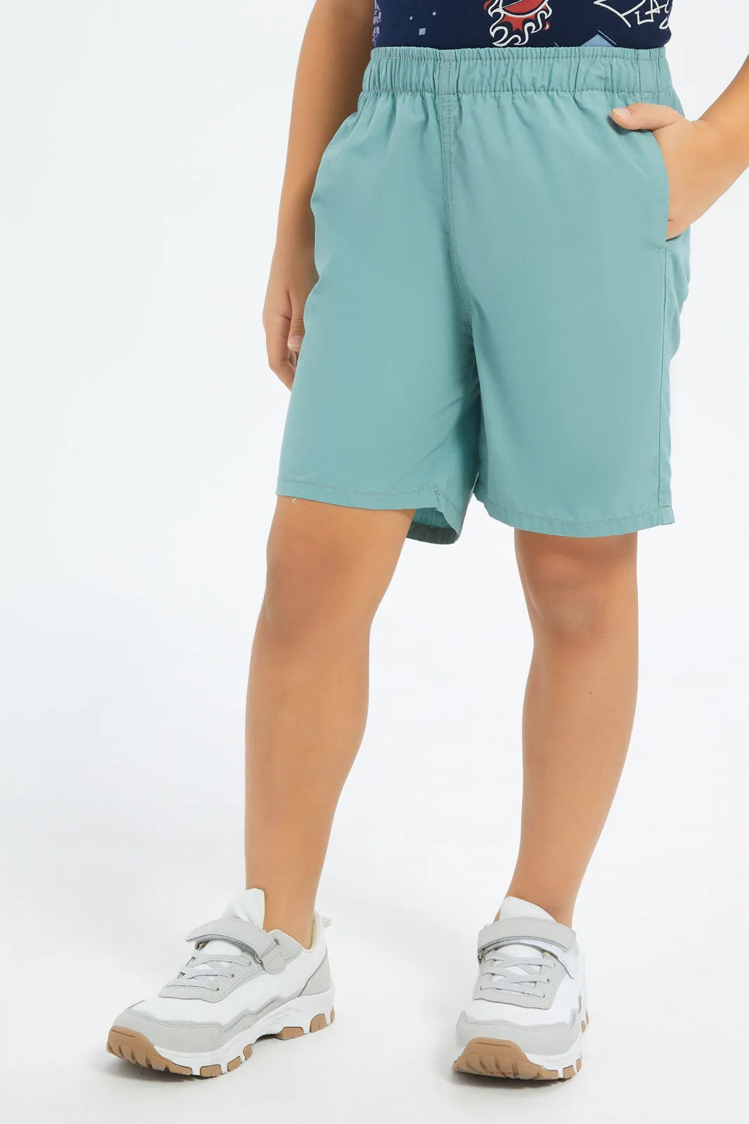 Boys Mint And Beige Balloon Pull-On Shorts Set (Pack Of 2)
