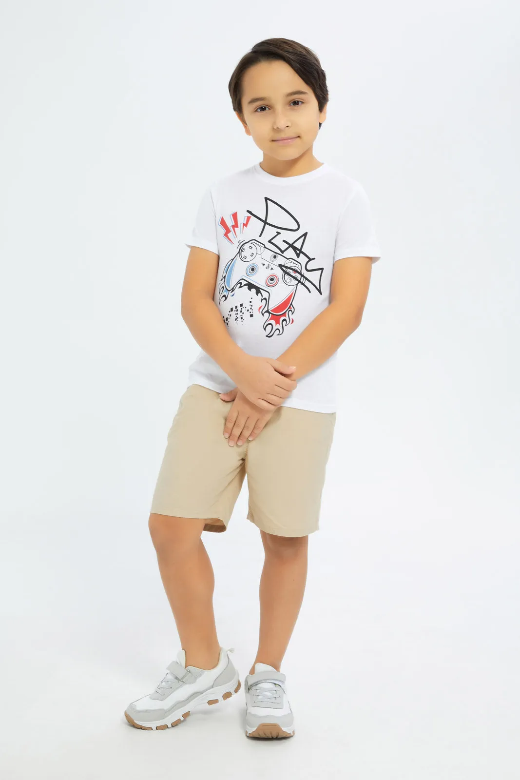 Boys Mint And Beige Balloon Pull-On Shorts Set (Pack Of 2)