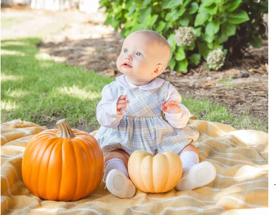 Celine - Fall Light Blue Plaid Boy Romper Set and white Top