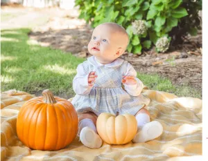 Celine - Fall Light Blue Plaid Boy Romper Set and white Top
