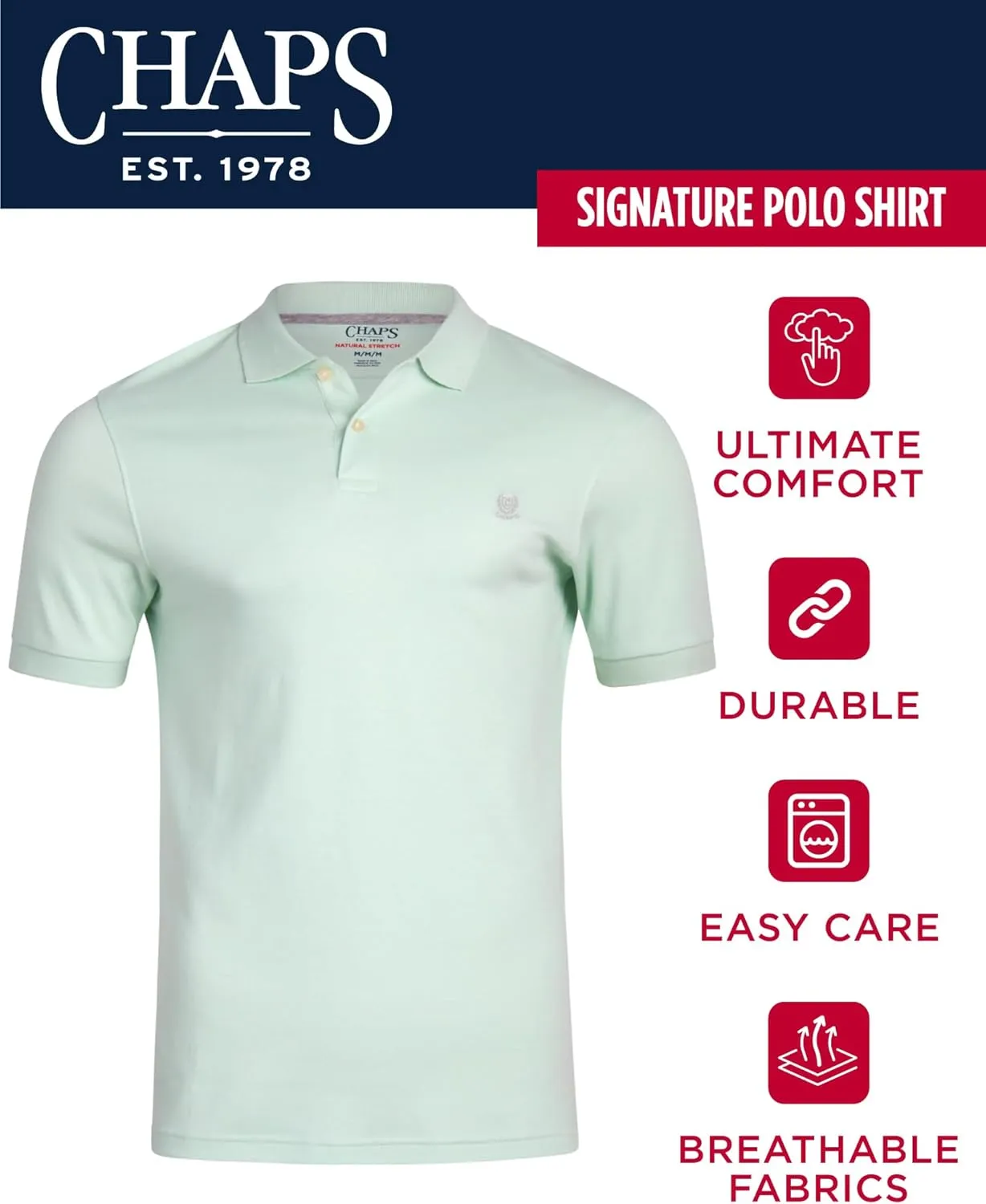 Chaps Men's Polo Shirt - Classic Fit Short Sleeve 2-Button Double Knit Cotton Polo Shirt (S-XL)