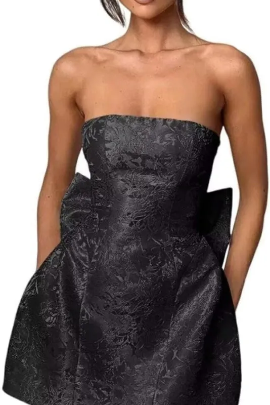 Charming Sleeveless Ruched Satin Floral Jacquard Mini Homecoming Dress with Bow