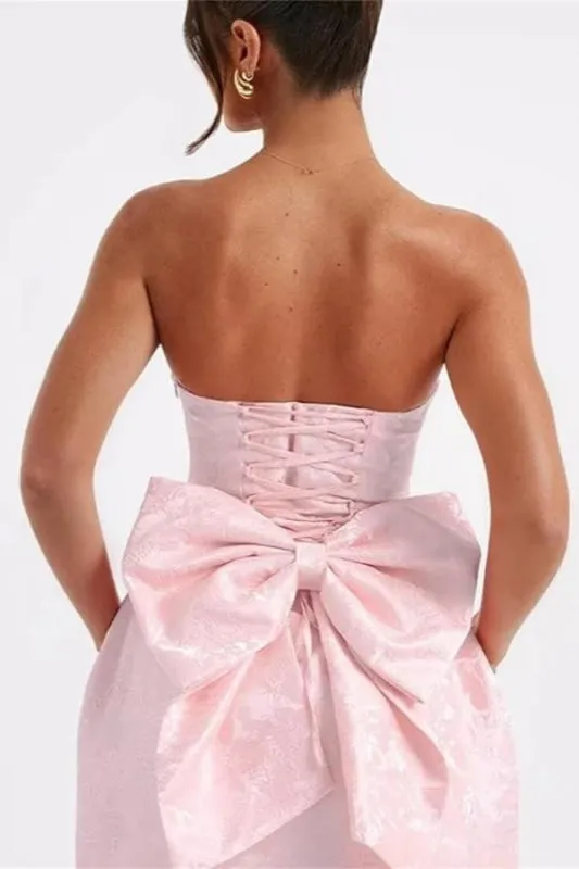 Charming Sleeveless Ruched Satin Floral Jacquard Mini Homecoming Dress with Bow