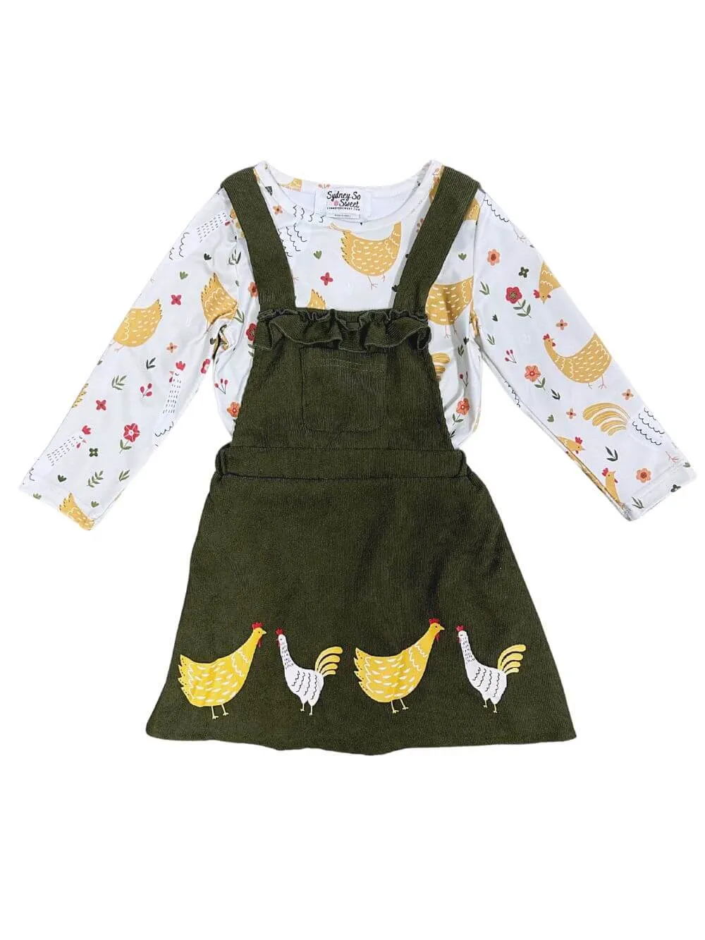 Chicken Chicken Olive Corduroy Girls Jumper Dress Set