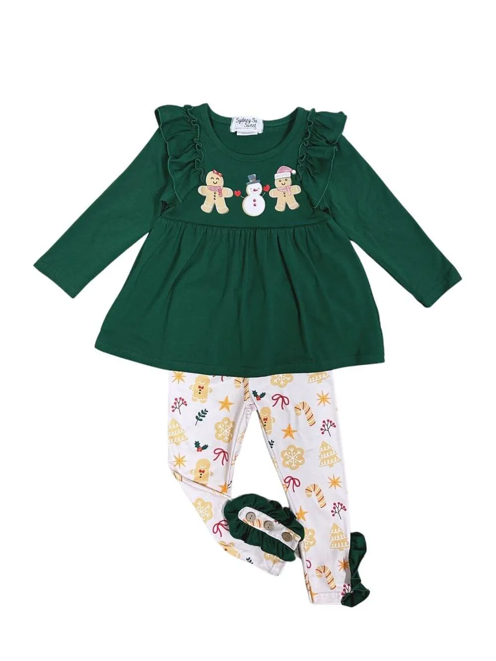 Christmas Cookie Green Tunic Top and Leggings Girls Outfit
