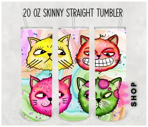 COLORFUL CAT FACES Bright Colors sublimation Insulated Tumbler