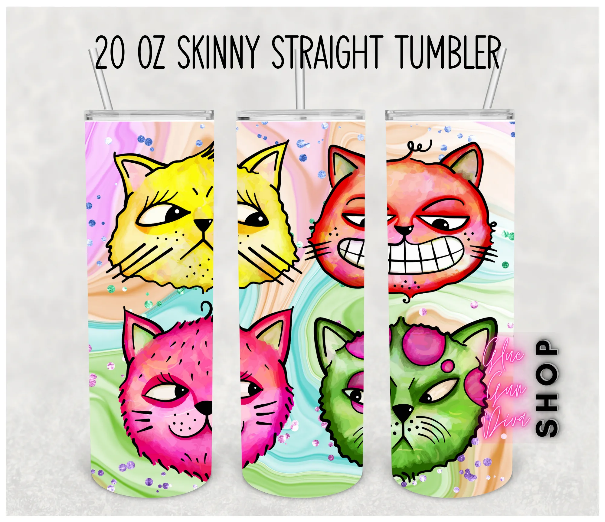 COLORFUL CAT FACES Bright Colors sublimation Insulated Tumbler
