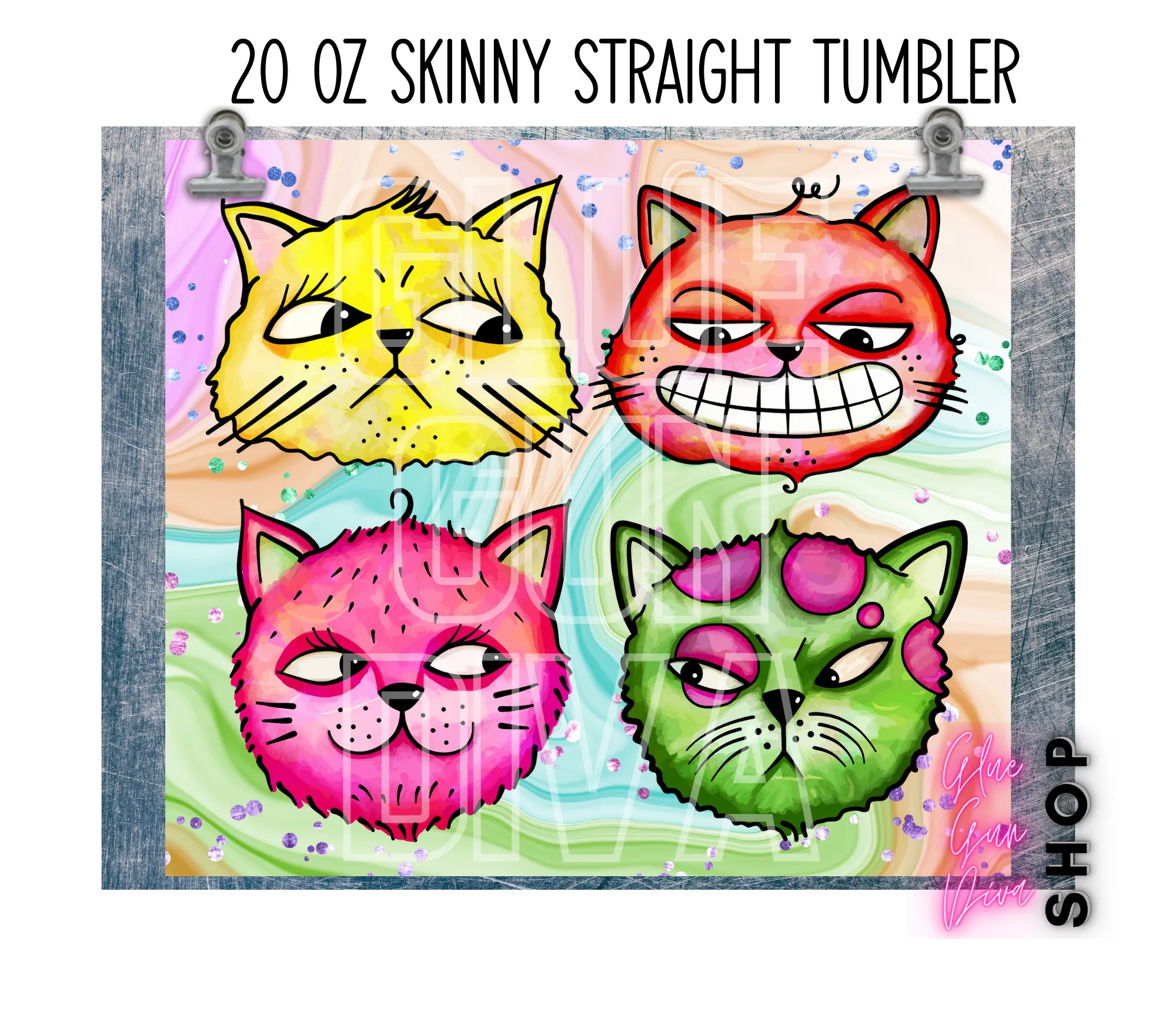 COLORFUL CAT FACES Bright Colors sublimation Insulated Tumbler