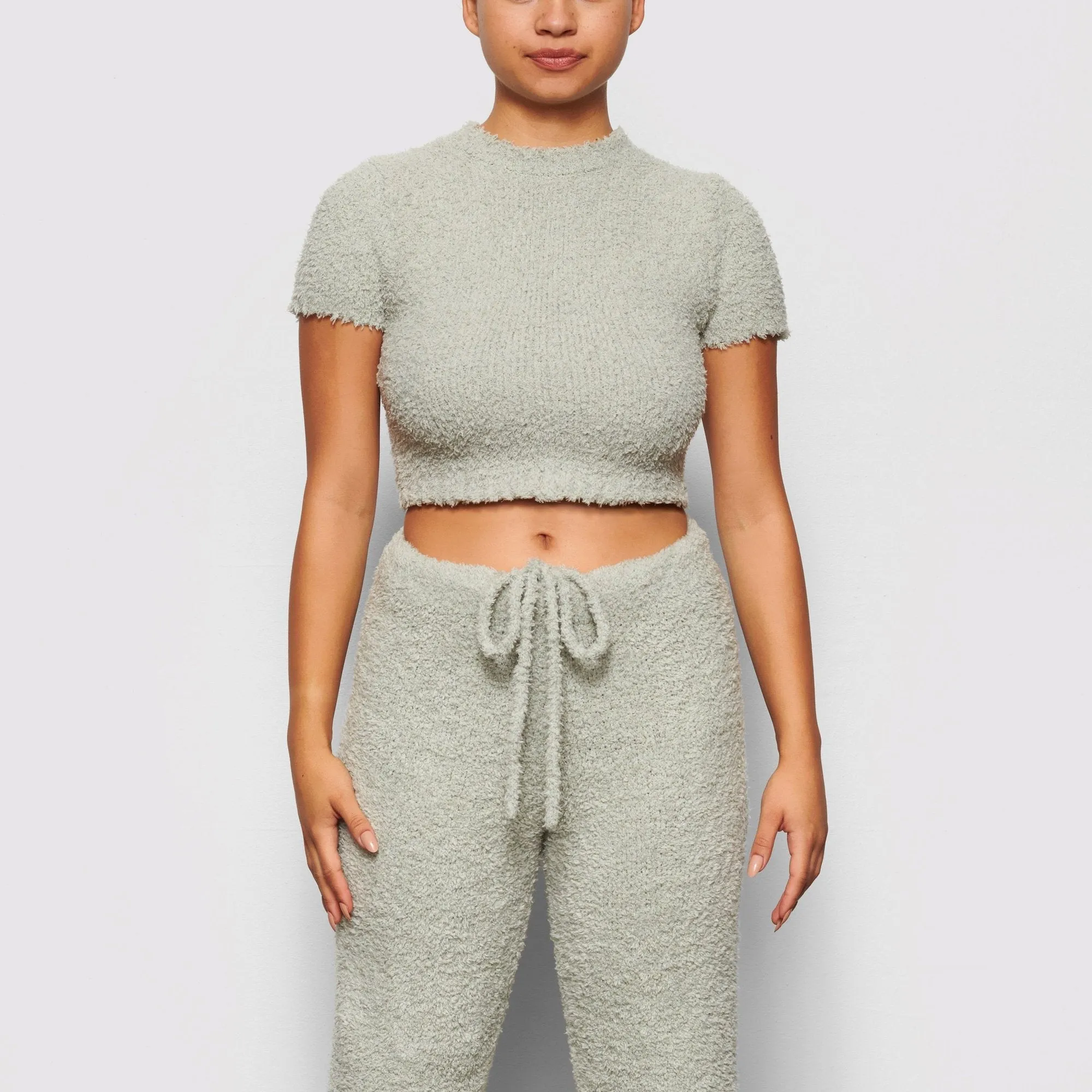 COZY KNIT CROPPED T-SHIRT | AQUA