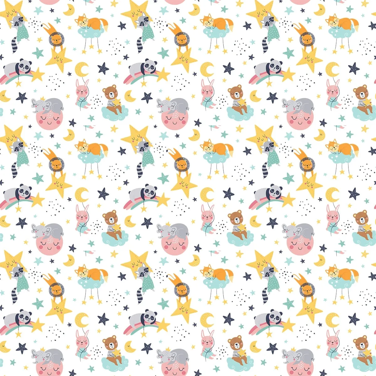 Cute Panda, Lion and Jungle Animals Nursery Room Wallpaper