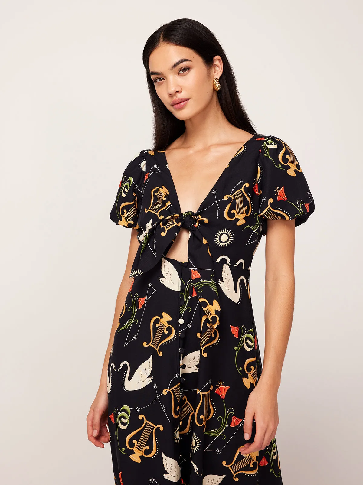Danita Black Cygnus And Lyra Print Midi Dress
