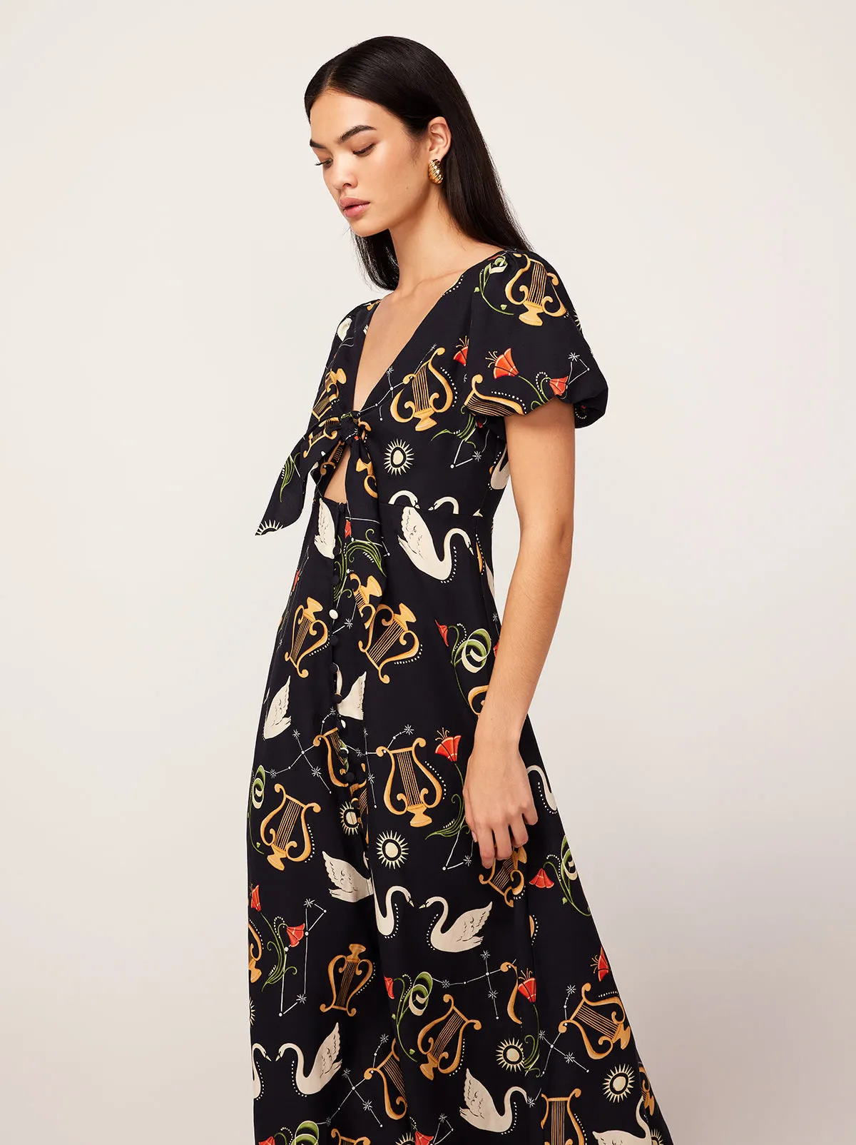 Danita Black Cygnus And Lyra Print Midi Dress