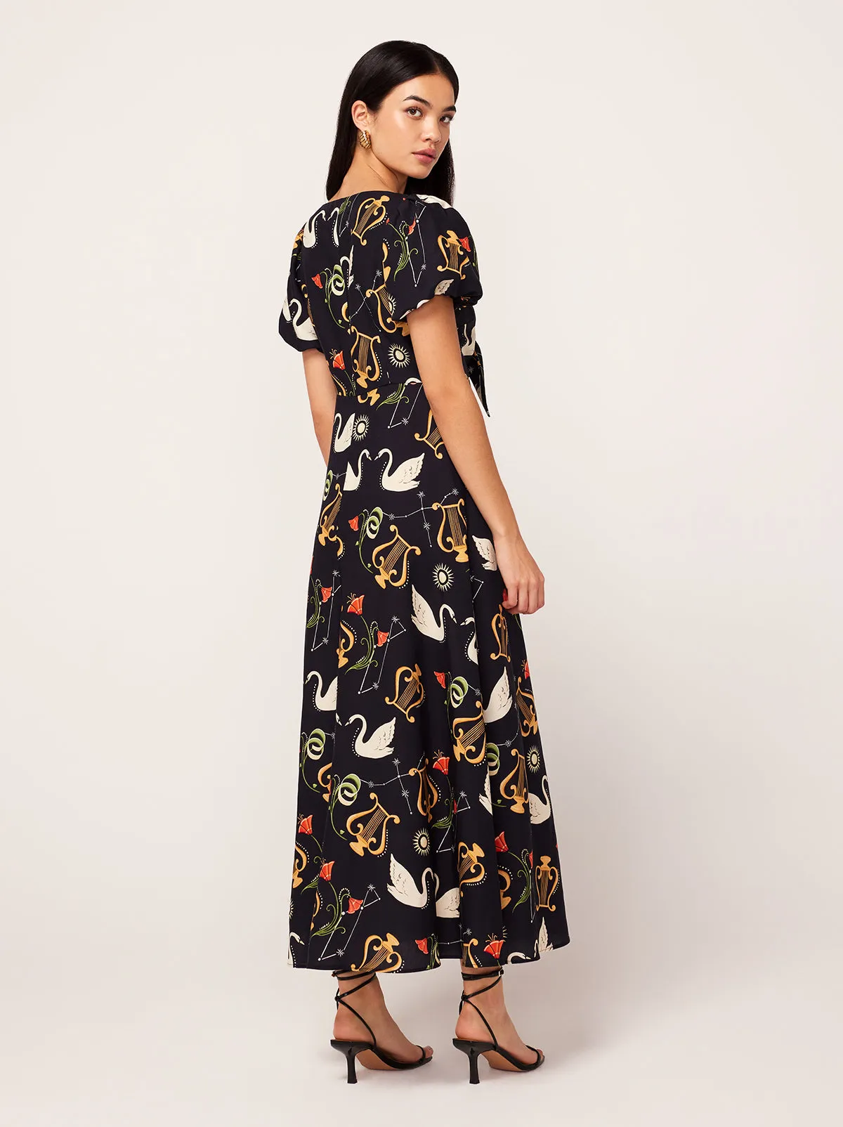 Danita Black Cygnus And Lyra Print Midi Dress