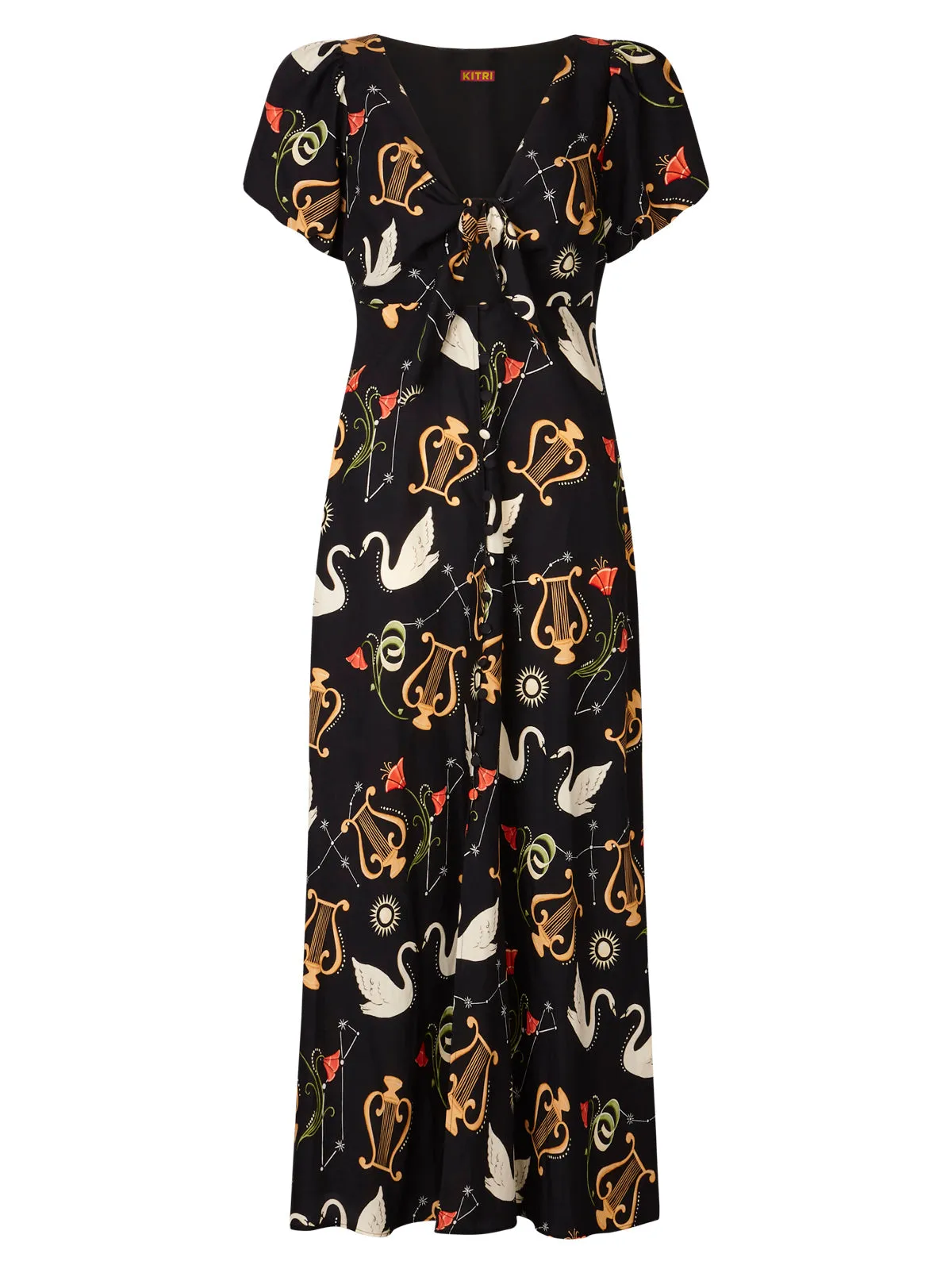 Danita Black Cygnus And Lyra Print Midi Dress