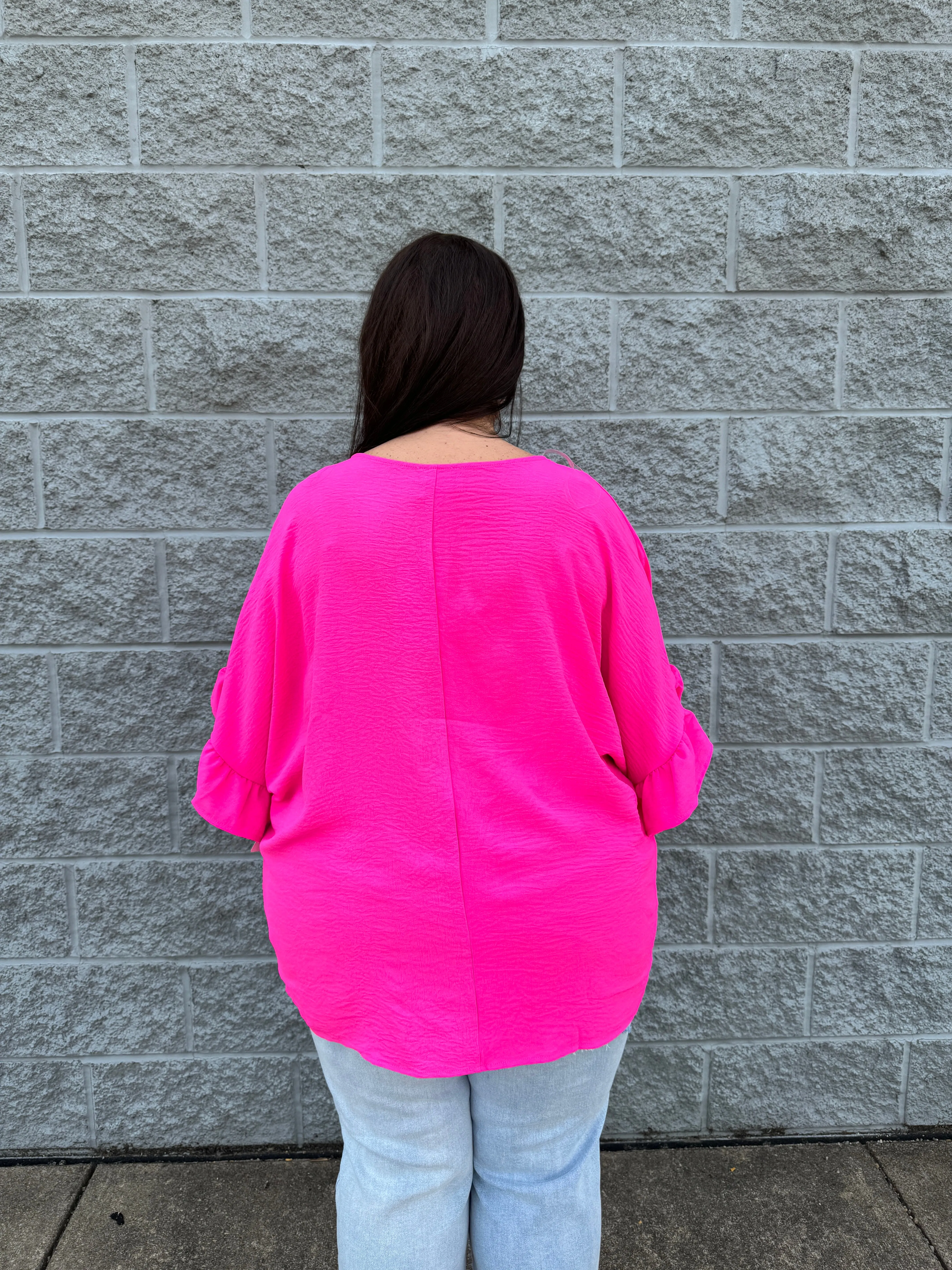 Explore More Collection - Airflow Peplum Ruffle Sleeve Top in Hot Pink