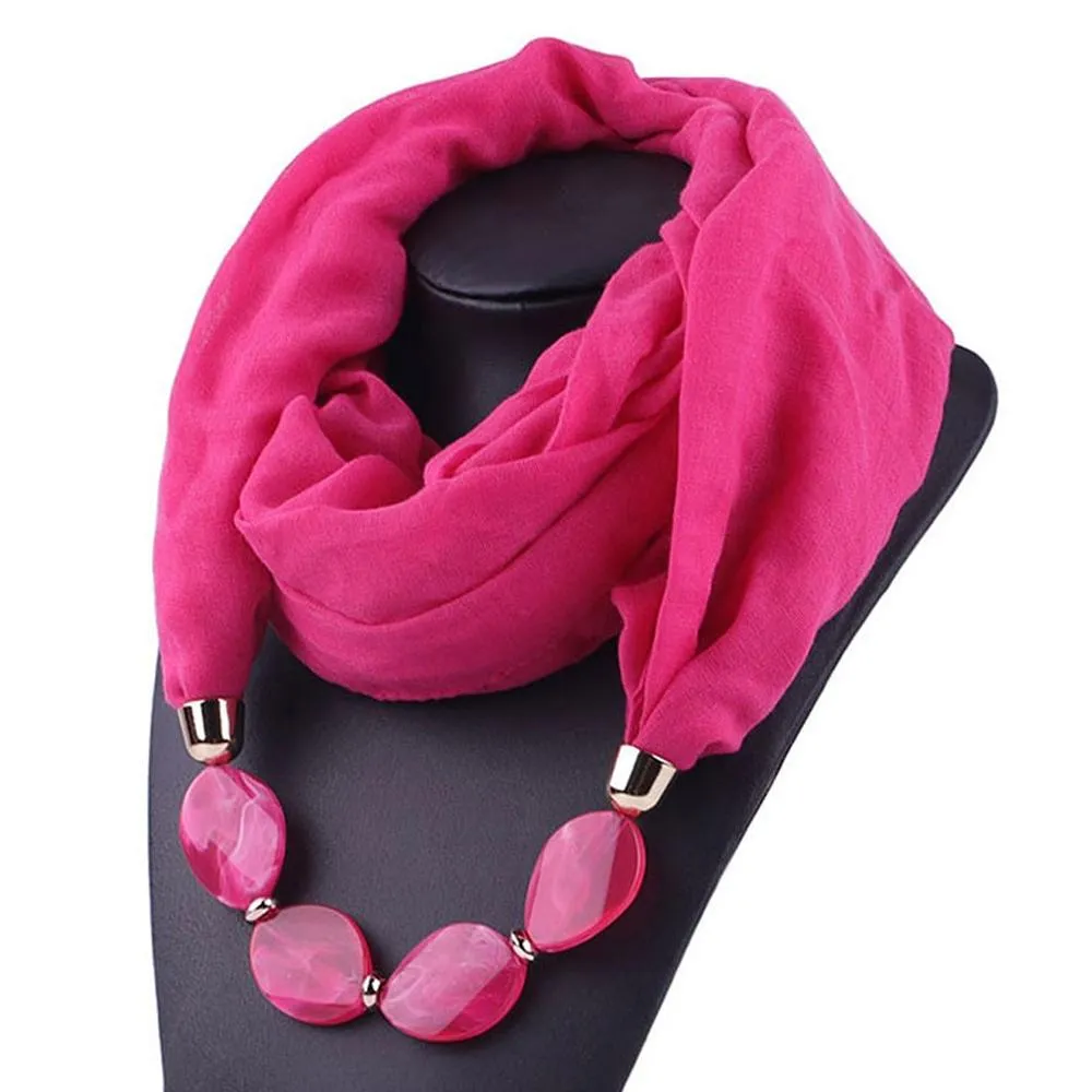Fashionable Soft Solid Color Scarf With Jewelry Pendant