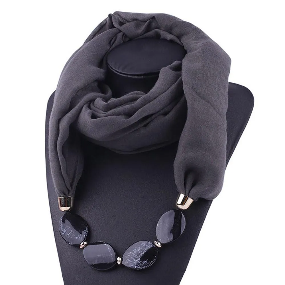 Fashionable Soft Solid Color Scarf With Jewelry Pendant