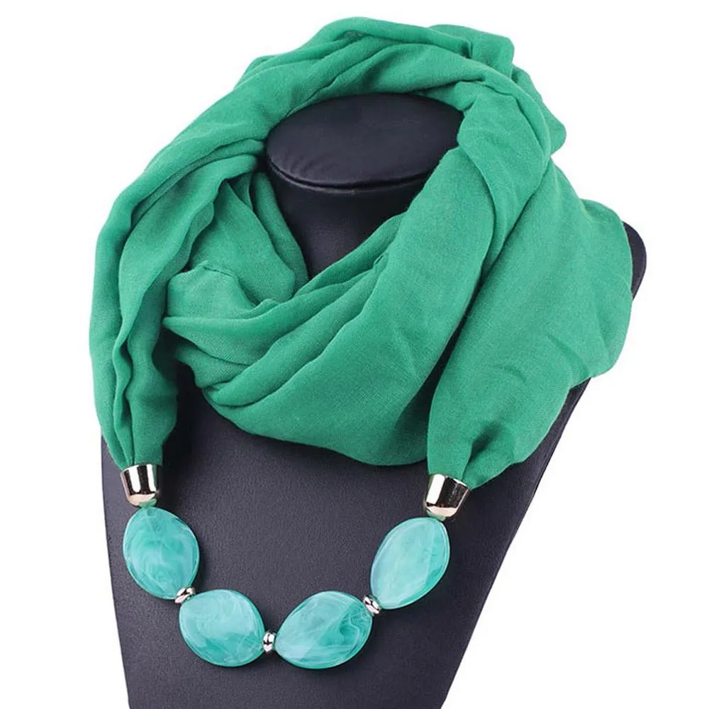 Fashionable Soft Solid Color Scarf With Jewelry Pendant