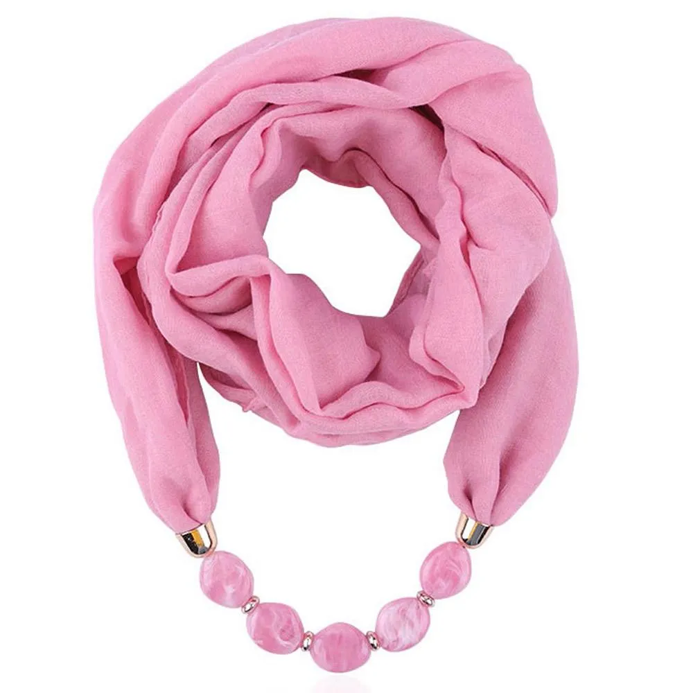 Fashionable Soft Solid Color Scarf With Jewelry Pendant