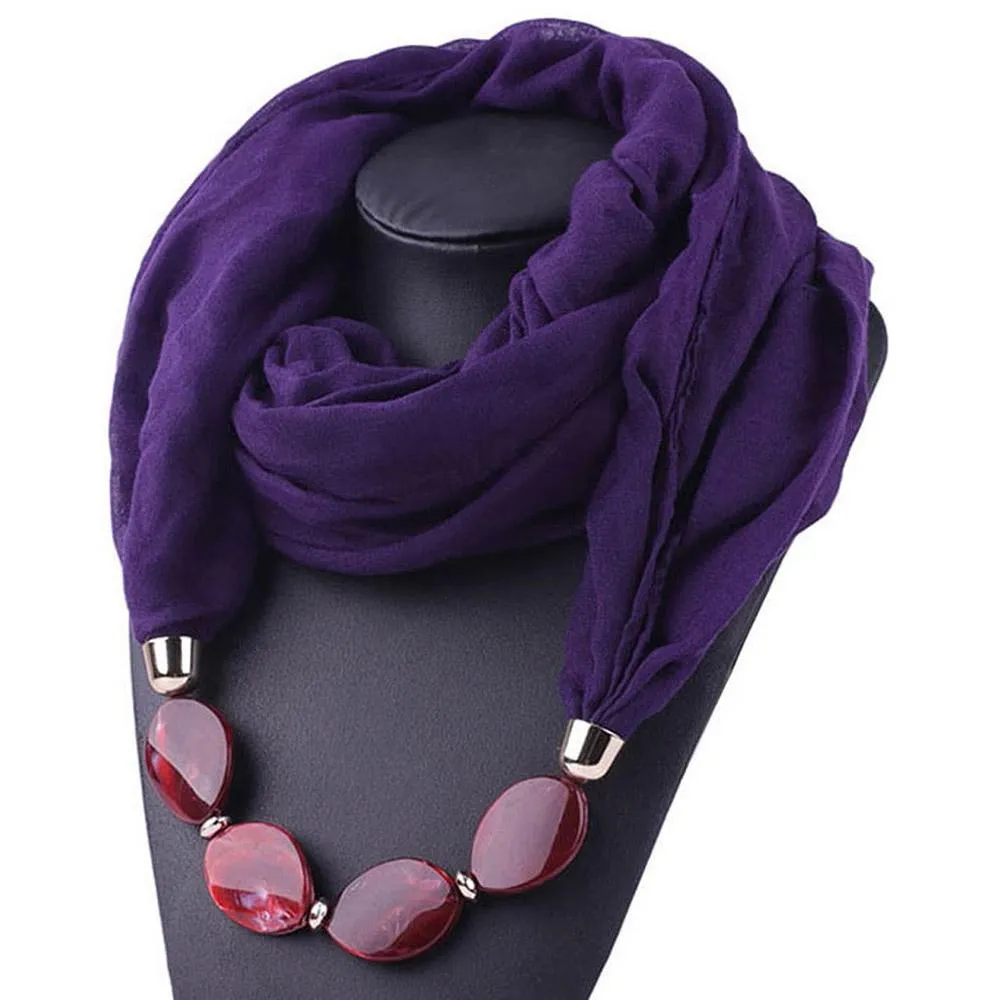 Fashionable Soft Solid Color Scarf With Jewelry Pendant