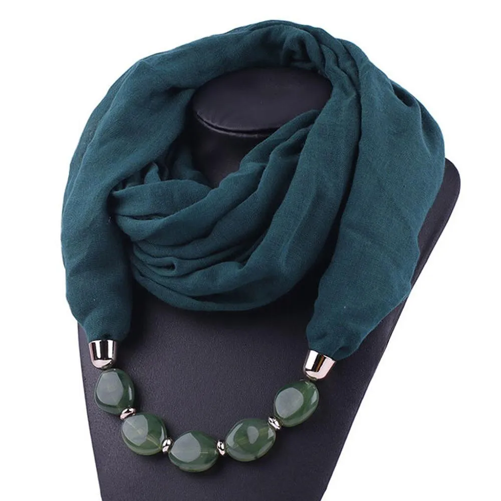 Fashionable Soft Solid Color Scarf With Jewelry Pendant