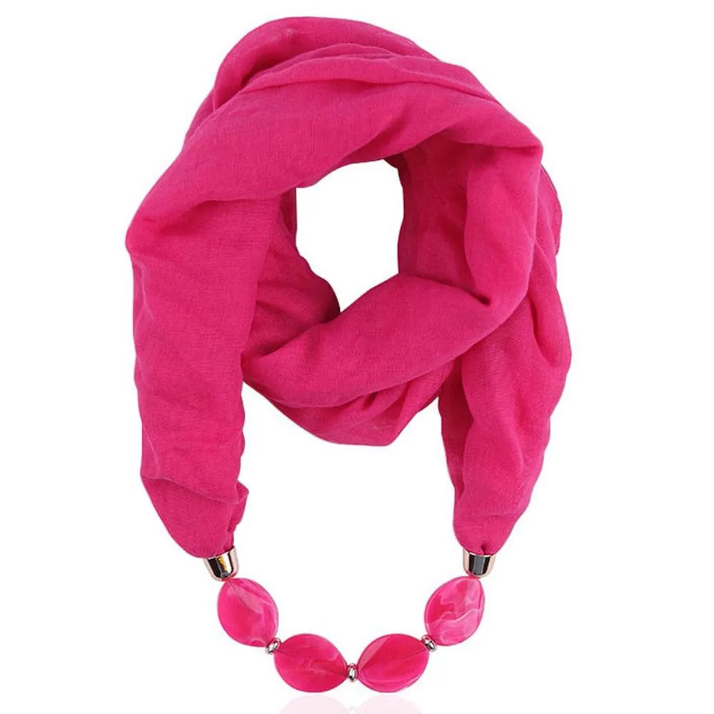 Fashionable Soft Solid Color Scarf With Jewelry Pendant