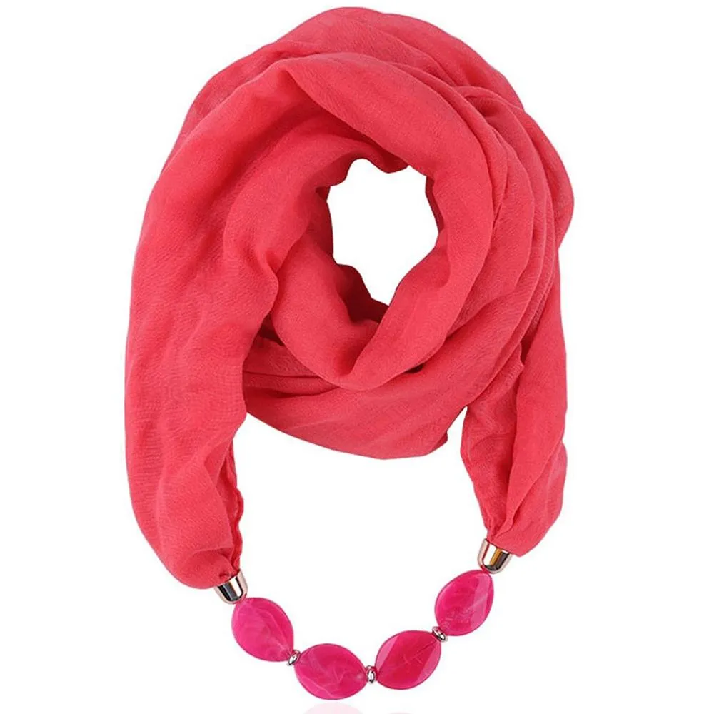 Fashionable Soft Solid Color Scarf With Jewelry Pendant