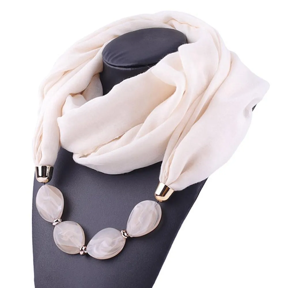 Fashionable Soft Solid Color Scarf With Jewelry Pendant