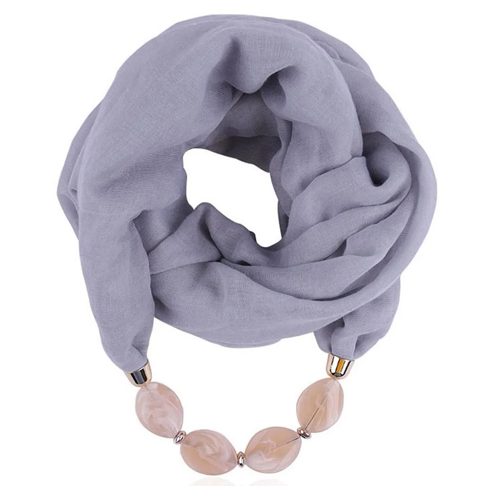 Fashionable Soft Solid Color Scarf With Jewelry Pendant