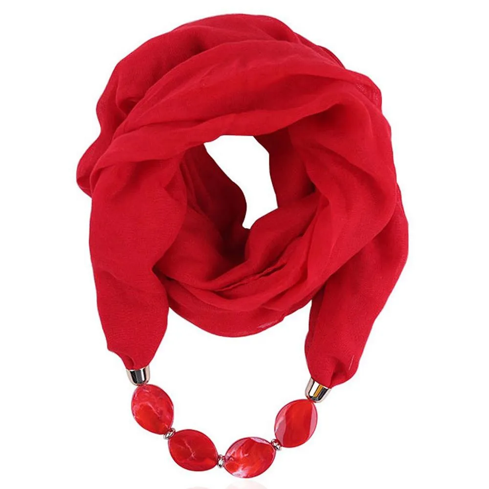 Fashionable Soft Solid Color Scarf With Jewelry Pendant