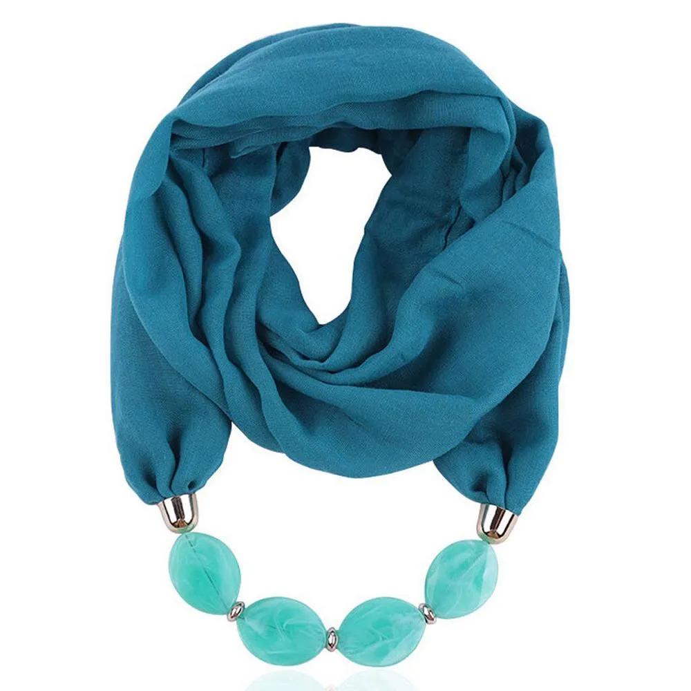 Fashionable Soft Solid Color Scarf With Jewelry Pendant